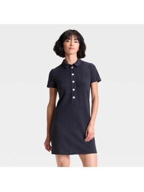 NWT Women's Short Sleeve Knit Mini Shirtdress -Universal Thread Navy Blue SIZE S